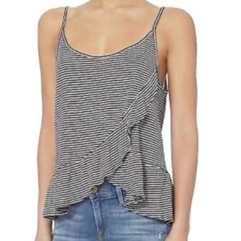 A.L.C. Ava Striped Ruffle Linen Tank Top